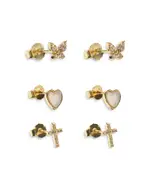 Argento Vivo Pave & Mother of Pearl Stud Earrings, Set of 3