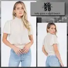 WHITEROOM+CACTUS Lux Swiss Dot Chiffon Top Butterfly Sleeves Ruched Waist & Neck