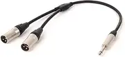 ROBAUN 1PC 6.35MM to Dual XLR Y-Splitter Cable 1/4 Inch TS Jack to 2 XLR Male/Female OFC Shielded Cable for Guitar Amplifier(Z01-D1001MX2-SLBK,0.29m)