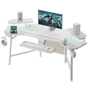Eureka Ergonomic 70" Wing Shaped Studio Desk With Keyboard Tray (White)