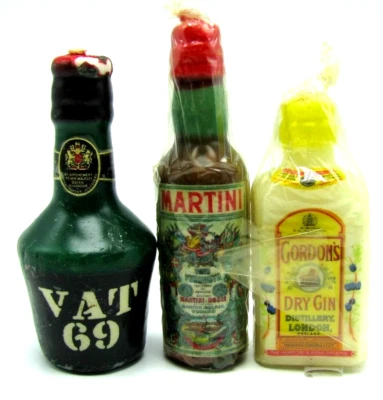 Martini Gordons Gin Vat 69 Liquor Bottle Candles Vintage