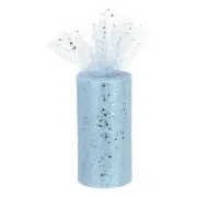 6" 50 Yards Sequin Tulle Ribbon Rolls Glitter Netting Fabric Light Blue