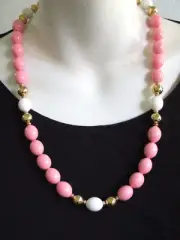 Napier Necklace Lucite Beads PINK GOLD WHITE NEW with Tag Vintage 24" PAT PEND