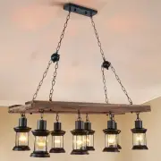 Retro Chandelier 8-Lights Ceiling Fixture Wood Pendant Lamp Kitchen Island Light