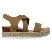 Women's Sandals Espadrilles Platform Ankle X Strap Elastics Closure Tan PU SZ 10