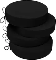 Wellsin Outdoor Bistro Chair Cushions, 3-Layer Waterproof Round Outdoor Cushions with Removable Covers, Outdoor Chair Cushions Set of 4, 15x15x3 Inch, Black