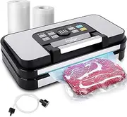 Food Vacuum Sealer Automatic Sealing Machine for Food Preservation with 95Kpa Powerful Suction, Easy-Lock Handle, 10-in-1 Dry Moist Sealing Modes, Built-in Bag Rolls