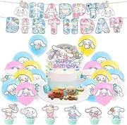Dinoeye Cinnamoroll Birthday Decorations - 16pcs Balloons, 13pcs Cake Toppers, 1pcs Banner - Sanrio Party Supplies - White, Cartoon, Buchstabenmuster