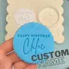 CUSTOM Name Happy Birthday Circle Cookie Stamp Fondant Embosser Frilly Cutter