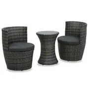 3 Piece Bistro Set with Cushions Poly Rattan Grey