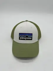 Patagonia P-6 Logo Lopro Trucker Hat White/Buckhorn Green Snapback Mesh O/S New