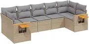 vidaXL Garden Sofa Set - 7 Piece Modular Beige Rattan Corner/Centre Seats - Outdoor Patio Lounge with Storage + Tables