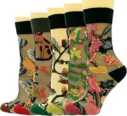 [Ocvdar] Womens Sheer Socks, Summer Transparent Thin Vintage Flower/Polka Dot Mesh Lace Elastic Jacquard Crystal Glass Socks
