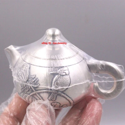 Solid 999 Fine Silver Tea Pot Wine Pot Healthy Handmade Bird Pattern Teapot