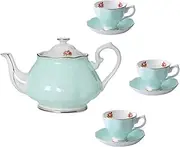 Tea Set Porcelain Coffee Cups and Saucers Bone China Coffee Cup Set for Afternoon Tea Old Country Roses Teapot,Blue