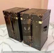 Handmade English Leather Campaign Style Trunks Chests Side Table Trunk 2 Unit