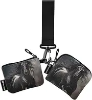 [XYMZR] Mini Zip Around Wristlet keychain Wallet Black Horse Racing for Women Personalized Pattern Detachable Dual Pouch Wristlet Portable Wallet Phone Coin Purse, Multi-colored, One Size