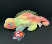 TY BEANIE BABIES IGGY THE IGUANA 9" TIE-DYED PVC NMW/TAG BB801 TAG PROT ERRORS!!