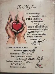 To My Son Canvas Wall Art From Mom 12x16 Heart in Hands Picture I Love You