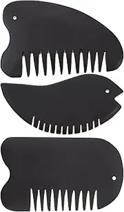 FONDOTIN 3Pcs Massage Comb Relaxing Stone Scraping Tools for Head Smooth Edges for Safe Use Portable and Multifunctional Massage Combs Black