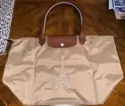 LONGCHAMP LE PLIAGE TAN Limited Ed EIFFEL TOWER EMBROIDERED Large Long Handle