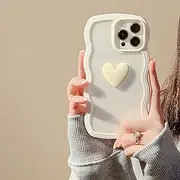 [LIUJINCAN] Compatible with iPhone 14 Pro Max Case 6.7" - Lovely 3D Heart Shaped Colorful Wave Side - Reinforced Corners Shockproof - Scratch Resistant Cute Clear Bumper Case for Women and Girls (White, 14 Pro Max)