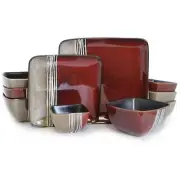 Elama Downtown Loft Blue 16 Piece Double Bowl Square Stoneware Dinnerware Set