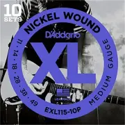 D'Addario Nickel Electric Guitar Strings, Medium/Blues-Jazz Rock, 11-49, 10 Sets