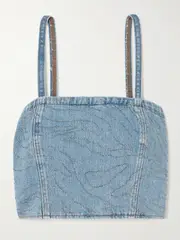 [ROTATE Birger Christensen] ROTATE Birger Christensen - Cropped Sequined Denim Top - Light denim - DK38 DK 38 Blue