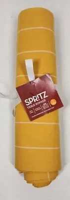 Spritz 100% Cotton Table Runner 14"x72" Mustard White Striped Brand New