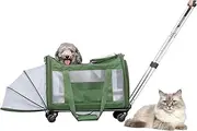 Pet Carrier with Wheels,Rolling Pet Carrier for Cat & Small Dog,Expandable Premium Cat Carrier with Wheels and Storage Pocket for Travel,Green