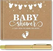 Fuyoooo Kraft Paper Baby Shower Guest Book Baby Shower Sign in Guest Book Reception with Sonogram Page Keepsake Includes Gold Pen Table Card and Adhesive Photo Corner for Birthday