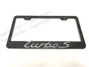 1x "TURBO S" 3D Emblem BLACK Stainless License Plate Frame RUST FREE + Screw Cap (for: Porsche)