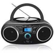 Portable Radio CD Player Boombox with Bluetooth & FM Radio, USB Port, AUX Black