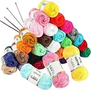 Okam Crochet Yarn Pack of 30 Multipack - 100% Acrylic Coloured Yarn with Crochet Hooks & Knitting Needles & Zipper Carry Bag - Knitting Yarn Kit for Beginners. Kids, Craft Projects 25g Each (750g)