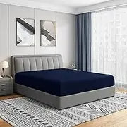 Cathay Home Queen Fitted Sheet - Double Brushed Ultra Soft – Wrinkle & Fade Resistant - 14" Standard Pocket Fitted Sheet Only - Good Fit for 12"-16" Deep Mattress (Queen, Navy)