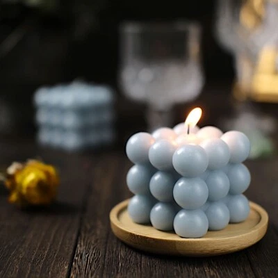 2 DUSTY BLUE Bubble Cube Unscented Paraffin Wax CANDLES Wedding Centerpieces
