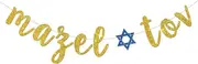 INNORU Mazel Tov Banner, Congratulations Party Decorations, Bar Mitzvah, Birthday, Wedding, Jewish Party Decorations Gold Glitter