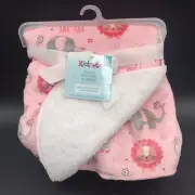 Kidgets Baby Blanket Lion Elephant Giraffe Safari Pink White Family Dollar