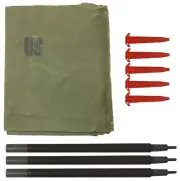NEW Military OD Shelter Half Pup Tent 1 Man Cover Canvas Tarp Vintage With Parts