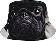 [LHDGBNV] Unisex Cute Bucket Hat Summer Travel Fisherman Cap Cute Black Pug Dog Beach Travel Sun Hat Outdoor Cap, Black