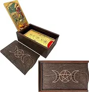Tarot Card Holder Box with Moon Phase Design – Tarot Deck Holder Box with Slots – Witchcraft Decor – Gifts for Tarot Lovers – Tarot Accessories for Women