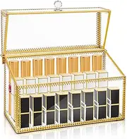 Pumtus 24 Slots Lipstick Organizer Holder, Dustproof Tempered Glass Lipgloss Display Case, Vintage Clear Perfume Box with Lid & Removable Divider, Versatile Luxury Vanity Makeup Rack for Cosmetics