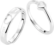 [yaozeio] Matching Rings for Couples Promise Gift Ring for Him Her Engagement Wedding Ring Sets for 2 Husband Wife Valentines Birthday Gifts for Girlfriend Boyfriend Adjustable Love Heart Matching Rings, Non-Precious Metal, No Gemstone