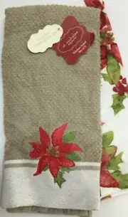 St Nicholas Christmas Kitchen Linens 2 pc Embroidered Poinsettia Appliqued NEW