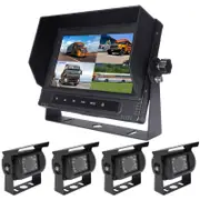 Elinz 7" Quad Screen Waterproof Monitor HD 12V/24V 4x Reversing CCD Camera Mining Vehicle Truck Caravan Boat 4x 10M Cable