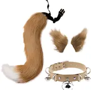 Dawnell Tail And Ears Set, Long Fox Tail Cosplay Faux Fur Furry Fox Wolf Tail Kit With Ears And Bells Collar For Kids, Girls, Boys, Teen, Women, Ch...