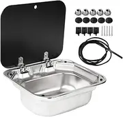 RV Kitchen Sink Large Capacity 420x370x145mm Rectangle RV Wash Bowl Accessories with Toughened Glass Cover for Campers Yachts Boats Motorhome