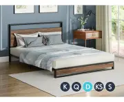 ALFORDSON Metal Bed Frame Double Size Industrial Platform Mattress Base Wood