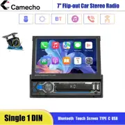 Single 1 Din 7" Flip out Car Stereo Radio Touch Screen AUX USB FM + MIC Camera